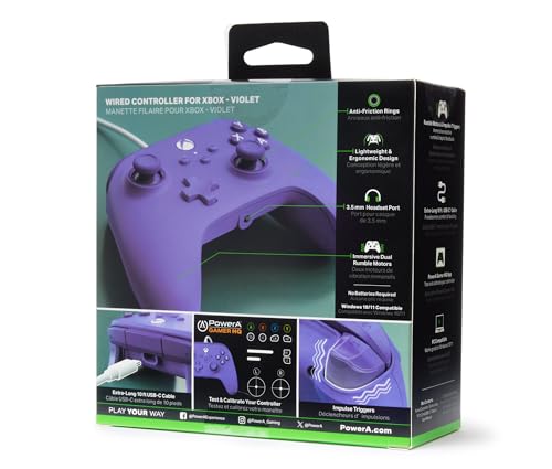 PowerA Wired Controller for Xbox Series X|S - Violet, gamepad, video game/gaming controller, works with Xbox One, Officially Licensed (Amazon Exclusive) - style: Violet