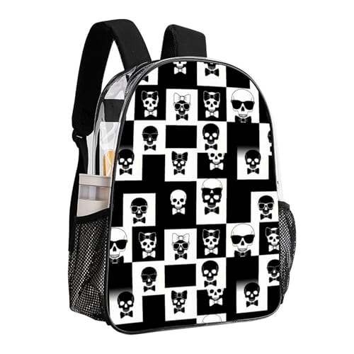 Waterproof Clear Beach Backpack Large Capacity PVC See Through Bag | Waterproof, Gothic Skull Black And White Checkered, Transparent Daypack, for Work Travel College Seaside Beach Trips - color: Pattern (332)