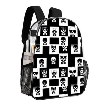 Waterproof Clear Beach Backpack Large Capacity PVC See Through Bag | Waterproof, Gothic Skull Black And White Checkered, Transparent Daypack, for Work Travel College Seaside Beach Trips - color: Pattern (332)