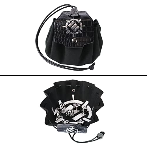 ENHANCE DND Metal Dice Set - 7pc Polyhedral Dice with 2-in-1 Vegan Leather Bag and Tray, Solid Metal Set for Dungeons and Dragons, Pathfinder, More RPGs (Collector's Edition Black) - color: Dragon Black