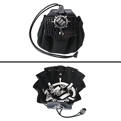 ENHANCE DND Metal Dice Set - 7pc Polyhedral Dice with 2-in-1 Vegan Leather Bag and Tray, Solid Metal Set for Dungeons and Dragons, Pathfinder, More RPGs (Collector's Edition Black) - color: Dragon Black