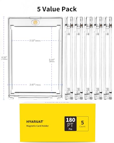 180PT Magnetic Card Holders for Trading Cards, 5 Pack UV Protection | Clear Display Cases with Magnetic Closure for Thick Sports & TCG Cards, Patch, Jersey, Relic, Memorabilia & Autograph Cards - size: 2.52 x 3.54 in 180PT Magnetic Card Holders