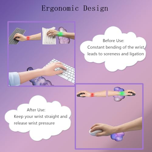 Cloud Wrist Rest Keyboard Purple Cloud Mouse Pad Set 4PCS Galaxy Large Desk Mat Ergonomic Space Wrist Pad Support Memory Foam Non-Slip Wrist Rest for Keyboard and Mouse Computer Gaming Home Office - color: 4pcs Purple Galaxy
