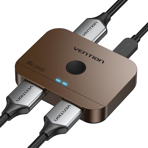 VENTION 8K 2x1 HDMI Switch, 4K@120Hz HDMI Splitter Switcher, 2 in 1 Out with LED Indicators, Supports HDR, 3D, Dolby, Compatible with Laptops, PC, Xbox Series, PS5/4/3, Blue Ray, Projector - color: Brown