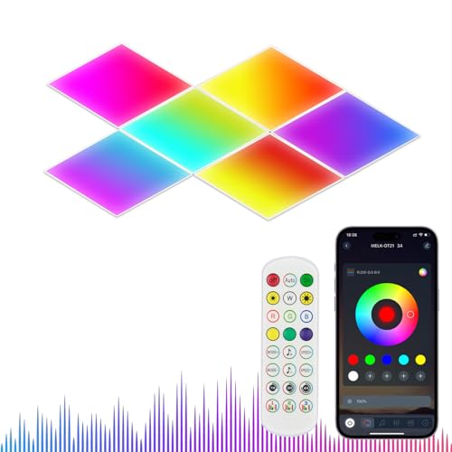 Uxon Glide Diamond LED Light Panels, 6 Pack Smart RGB+IC Modular Wall Panels with APP & Remote Control, 16 Million Colors, Music Sync, Gaming Lights for Bedroom Living Room Kids Room Party Decoration - color: Diamond
