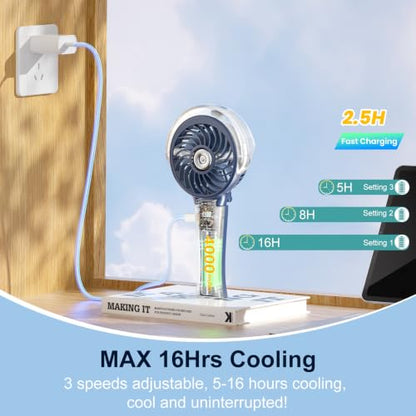 HandFan 4000mAh Upgraded Handheld Misting Fan, 50ml Water Tank, Rechargeable Personal Mister Fan Portable AC, Spray Water Mist Fans, Foldable Cooling Ice Fans for Beach Travel Disney(Royal Blue) - color: Royal Blue, style: 4000mAh