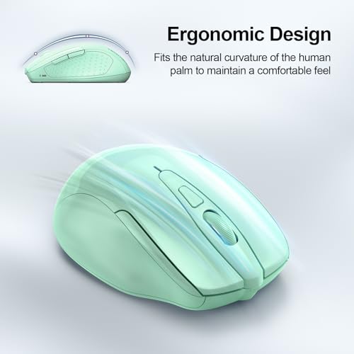 TECKNET Wireless Mouse, BT 5.0/2.4G, Silent 4800 DPI 6 Buttons, Green | Bluetooth 5.0/3.0 & USB A, 2-Device Easy Switch, Wide OS Compatible, 6-DPI, Ergonomic for S/M Hands, Extended Battery - color: Green