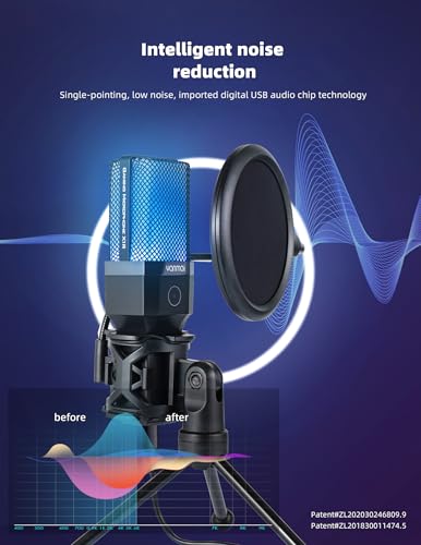 USB Microphone for PC, Gaming, Streaming, Podcasting, Recording, Dynamic Condenser Mic with RGB Light, One-Touch Mute, Gooseneck Tripod, USB-C/USB-A, Vocal Mic for Singing YouTube