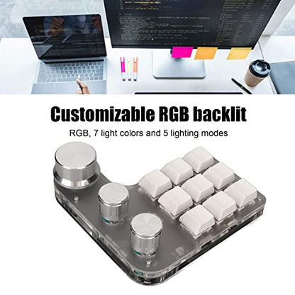 Yoidesu 9 Keys One Handed Mechanical Gaming Keyboard, Mini Keypad Programmable Macro Keyboard with 3 Knobs, USB Shortcut Multifunction Keyboard for PC Computer Gaming (White)