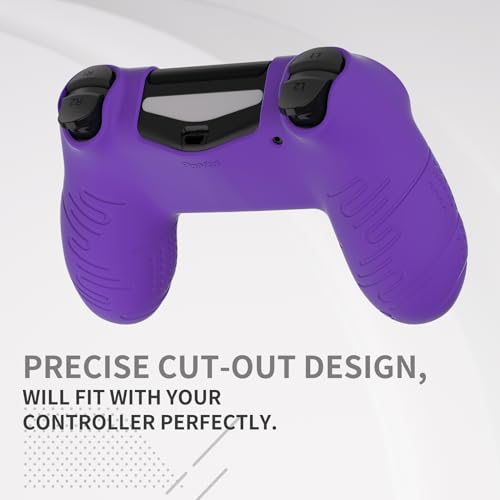 PlayVital Line & Dot Purple Silicone Cover Skin for ps4 Controller, Anti-Slip Soft Protector Case Cover with Thumb Grip Caps - color: Purple