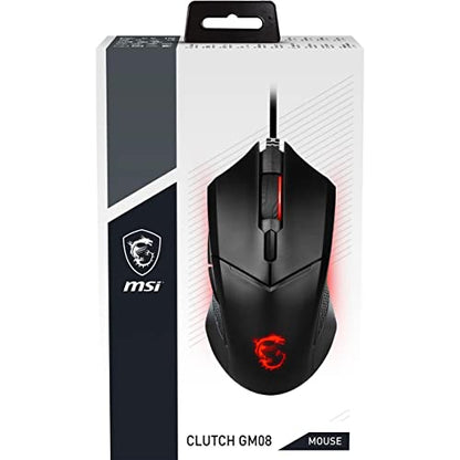 msi Clutch GM08 Gaming Mouse, 4200 DPI, Optical Sensor, 3 Adjustable Weights, Red LED Lighting, Symmetrical Design - style: Clutch GM08