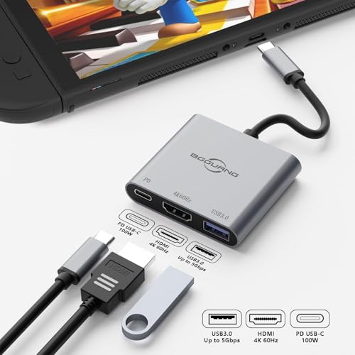 Switch Dock 4K@60Hz TV Adapter Portable TV Docking usbc to hdmi Station for Switch 1/ OLED/Steam Deck/3 in 1 100W PD / USB3.0 / HDMI2.0 Type c Hub