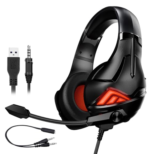 Surround Sound Gaming Headphone with Mic Noise Canceling Corded LED for Laptop Corded Gaming Headphones - color: Black
