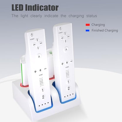 Wii Controller Charger and Rechargeable Battery - 4 Pack 2800mAh Wii Remote Battery Pack Rechargeable and Charging Station with USB Cable