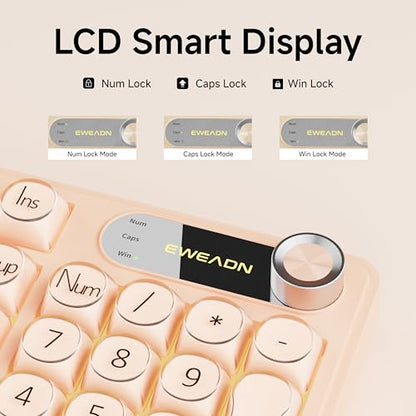 EWEADN V102 Wired Keyboard, 98 Keys Creamy Gaming Keyboard with Number Pad, Display Screen & Media Knob RGB Silent Wired Cute Computer Keyboard for Laptop PC Gamer - Cream Pink - color: Cream Pink