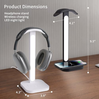 3 in 1 Gaming Headphone Stand with Wireless Charger, Desktop Headset Holder Hanger Rack, Wireless Charging Station Compatible for iPhone Series, PS5, Xbox, PC Gaming Desk Accessories, White - color: White