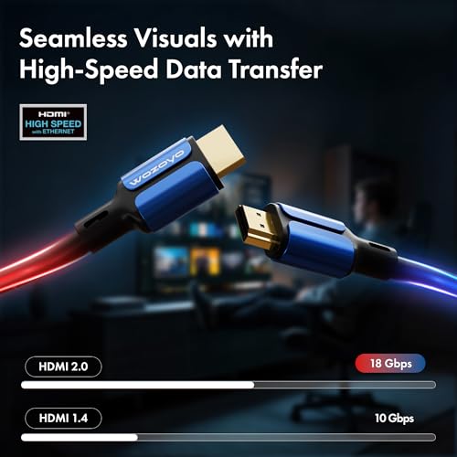 HDMI Cable V2.1 with Ethernet, 8k@60Hz,4K@120Hz UHD Resolution,6.6 Feet Braided, 48 Gbps Transfer Ultra high Speed,HDR/HDR10/Dolby Vision,Dolby Atmos and DTS:X,Compatible with All HDMI Devices - color: Blue, size: 6.6 Feet