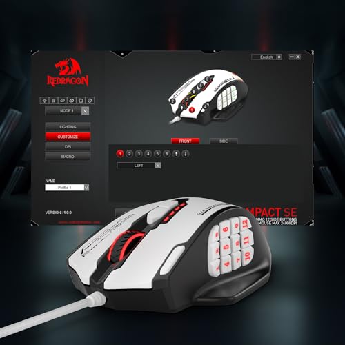 Redragon M908 Wired RGB MMO Gaming Mouse 24000 DPI Remapping Keys | Stable Lag-Free Connection, Redefine Keybinding Macro, Vibing Backlight, Ergonomic Grip Body Comfort - color: Black & White, style: Wired M908