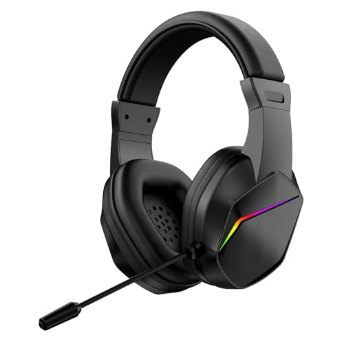 Noise Cancelling Headset Gaming Headset with Microphone USB Wired Headphones with 7.1 Surround Sound RGB Lighting for PC Computer Gaming and Online Classes - color: Black