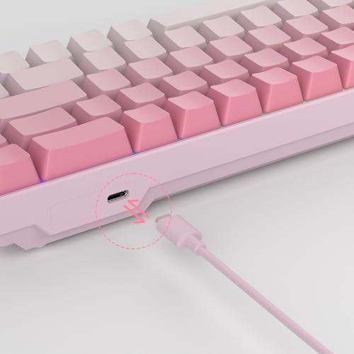 MageGee Portable 60% Mechanical Gaming Keyboard, RGB Backlit Compact 68 Keys Mini Wired Office Keyboard with Red Switches for Laptop PC Mac, Side Printed Keycap - Pink - color: Pink/Red Switch