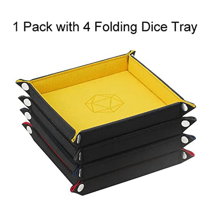 Folding Dice Tray Set, 4 Pieces Felt Dice Tray Holder for DND, RPG, MTG and Other Board Games (Rose Red, Gray, Yellow and Blue)