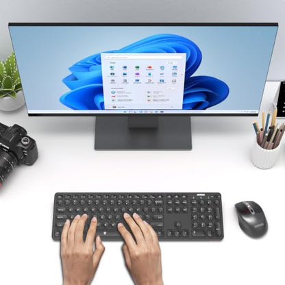 Arteck Universal Multi-Device Bluetooth Keyboard and Mouse Full Size Wireless Bluetooth Keyboard and Ergonomic Mouse Set for Windows, iOS, Android, Computer Desktop PC Laptop iPad Tablet Smartphone