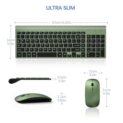 Wireless Keyboard and Mouse Ultra Slim Combo, TopMate 2.4G Silent Compact USB 2400DPI Mouse and Scissor Switch Keyboard Set with Cover, Batteries Included, for PC/Laptop/Windows/Mac - Green Black - color: Green Black