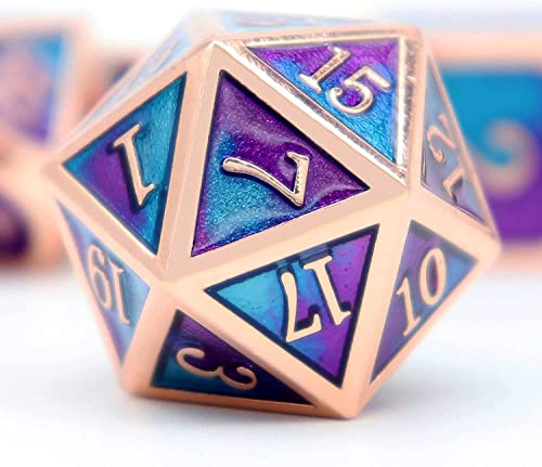 Haxtec Metal DND Dice Set, 7 Pcs Blue-Violet Polyhedral Dice for RPG | Copper DND Dice with Leather Bag, Compatible with Dungeons and Dragons, Heavy Metallic, Mermaid, D&D Gifts for Table Games - color: Copper Blue Purple