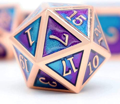 Haxtec Metal DND Dice Set, 7 Pcs Blue-Violet Polyhedral Dice for RPG | Copper DND Dice with Leather Bag, Compatible with Dungeons and Dragons, Heavy Metallic, Mermaid, D&D Gifts for Table Games - color: Copper Blue Purple