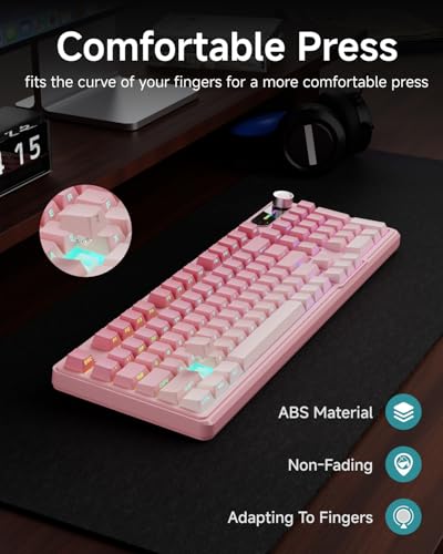 EWEADN V102 Wired Keyboard, 98 Keys Creamy Gaming Keyboard with Number Pad, Display Screen & Media Knob RGB Silent Wired Cute Computer Keyboard for Laptop PC Gamer - Gradient Pink - color: Gradient Pink