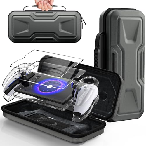 FYOUNG 3 in 1 Accessories Case Bundle for Playstation Portal | Carrying Case & Hard PC Clear Cover with Screen Protector, Protective Case & Hard Shell Travel Handbag for PS5 Portal（Grey) - color: Dark Gery