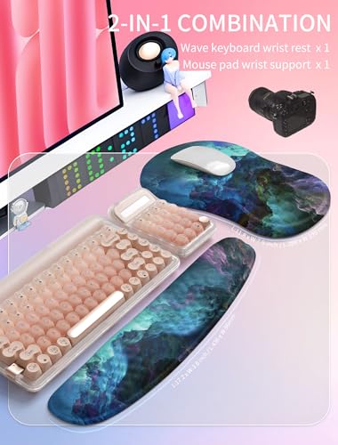 Hokafenle 2in1 Combination, Wave Keyboard Wrist Rest and Ergonomic Curvature Mouse Pad Wrist Support for Relieve Wrist Pain, Filled with Soft Cushion Memory Foam, Nebula Dreamland - color: Nebula Dreamland