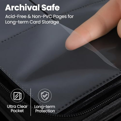 4 Pocket Trading Card Binder, Ringless Card Binder with Zipper for TCG and Sport Cards Collections, Holds 160 Cards with Side-Loading Pages, Black - color: 1.Black - 4 Pocket - 160 Slots