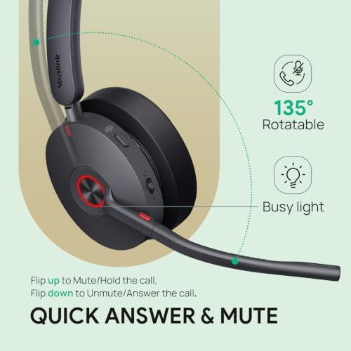 Yealink BH74 ANC Wireless Headset with Mic for Work, Bluetooth Headset Noise Cancelling with 6 AI Microphone,32H Battery Life & Mute Button,Microsoft Teams Premium Open Office Certified,UC Compatible - color: Black (UC), style: BH74