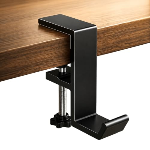 JAKO Headphone Stand - Aluminum Alloy Headphone Holder, Under Headset Stand for Desk Fit for PC Gaming Headset Hanger Hook Suitable for Office, Computer, Student Class Desk, Handmade Creator Table - color: Black