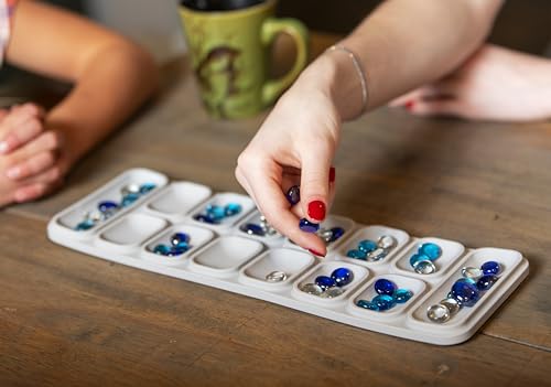 Travel Mancala Game Set – Flexible Silicone Roll-Up Board, 50 Stones & Zippered Canvas Bag – Portable Strategy Game for Adults & Teens (Light Grey) - color: Light Grey