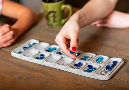 Travel Mancala Game Set – Flexible Silicone Roll-Up Board, 50 Stones & Zippered Canvas Bag – Portable Strategy Game for Adults & Teens (Light Grey) - color: Light Grey