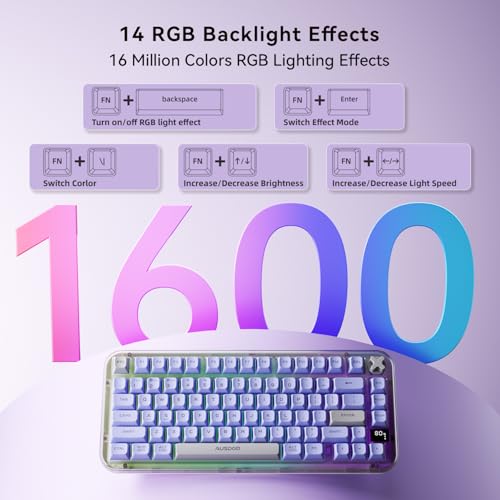 AUSDOM K75pro Wireless Gaming Creamy Keyboard, Tri-Mode BT/2.4G/USB-C Computer Keyboard, RGB Backlit Media Knob Creamy Keyboard, Purple - color: Purple