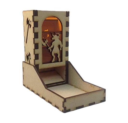 Minotaur Mini Dice Tower v1 Amber Acrylic Window Laser Cut MDF Unique Gift
