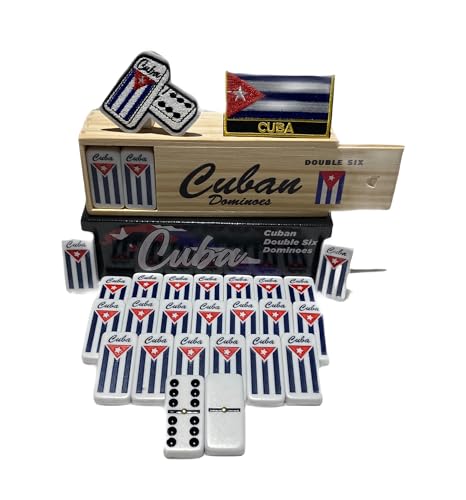 PRK 14 Cuban Style Double Six Dominoes – 28 Classic White Tiles with Black Pips – Includes Wooden Case – Bold, Durable, and Ready for Friends