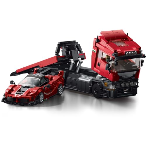 APAWR 1728PCS Red 2-in-1 Truck car MOC Building Block Set, Collectible Display Truck Gift Set for Boys Age 8+and Adult，Construction Vehicle Series Rescue Tow Truck Set, Adult Car Model - color: Red