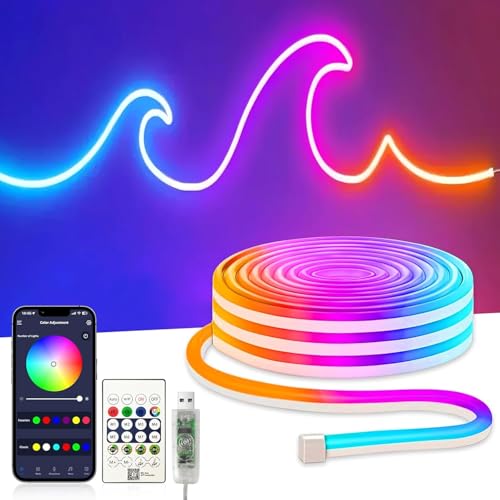 9.8FT Neon Rope Lights,Flexible RGB+IC LED Strip Lights,Remote Control,Multiple Modes,for Living Room,Bedroom,Holiday Decoration - size: RGBIC-3M