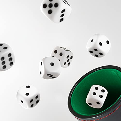 GWHOLE Leather Dice Cup Set with Storage Compartment Felt Lining Shaker with 5 Dot Dices for Farkle Yahtzee Games Playing Birthday Gift, Green - color: Green