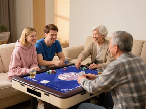 Mahjong Mat, Non-Slip Noise Reduction Card Game Mat with Carrying Bag, Waterproof Table Mat for Mahjong/Poker/Board Games/Dominoes, Blue, 32.4x32.4 Inch - color: Blue