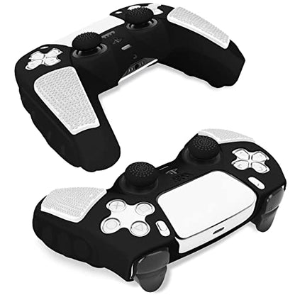 SIKEMAY Anti-Slip PS5 Controller Skin, Soft Thicken Non-Slip Studded Silicone Gel Grip Protective Cover Case for PlayStation 5 Controller Grip, 2 Pack with 8 x Thumb Grip Caps - color: Black-White