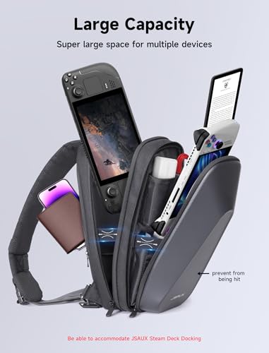 JSAUX Sling Bag for Steam Deck (OLED)/ROG Xbox Ally X (2025)/Xbox Ally/ROG Ally (X), Carrying Case with EVA Hard Shell, Double-layer Case for Docking Station & Accessories, Crossbody Bag for Travel