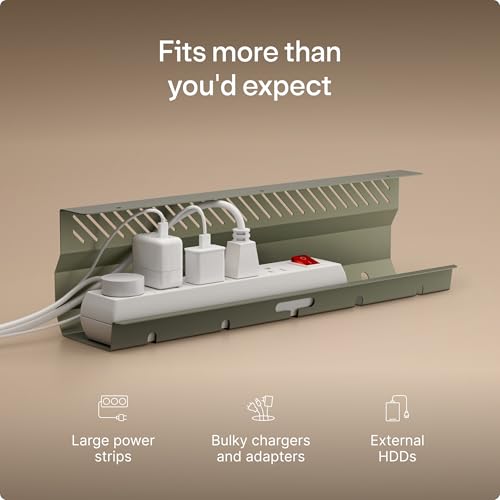 Desktronic Cable Duct Desk Green Set of 2 - Stainless Steel Cable Management Desk Cable Duct with 5 Cable Cut-Outs - Easy to Install Cable Organiser - Cable Holder - color: Green