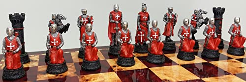 Medieval Times RED and White Crusades Maltese Armored Knight Chess Men Pieces Set NO Board