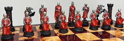 Medieval Times RED and White Crusades Maltese Armored Knight Chess Men Pieces Set NO Board