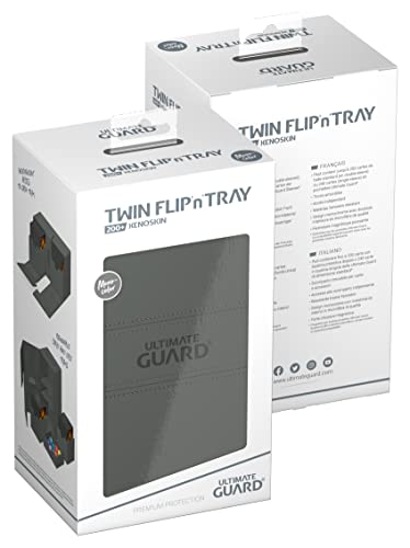 Ultimate Guard Twin Flip'n'Tray 200+, Deck Case for 200 Double-Sleeved TCG Cards + Dice Tray, Grey, Independent Magnetic Closure & Microfiber Inner Lining - color: Grey